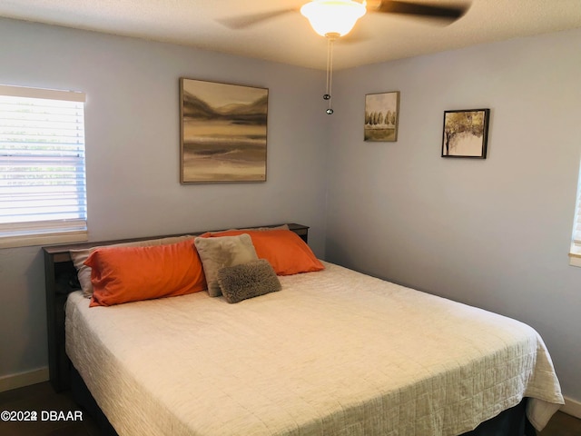 bedroom featuring ceiling fan