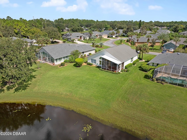 bird's eye view featuring a water view