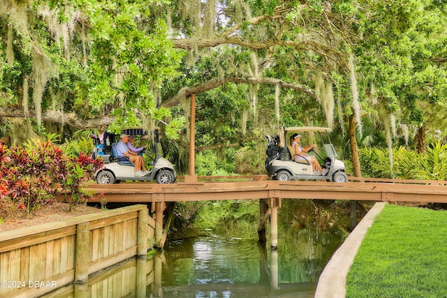 dock area with a water view