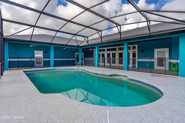 view of pool featuring a patio area and a lanai