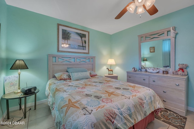 2801 N Halifax Ave N Unit 238, Daytona Beach, FL 32118 - bedroom featuring light tile patterned flooring, baseboards, and ceiling fan