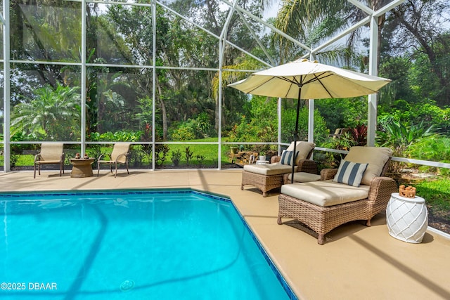 1324 Munster Cir, Ormond Beach, FL 32174 - swimming pool featuring glass enclosure and a patio area
