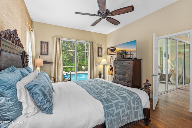 1324 Munster Cir, Ormond Beach, FL 32174 - bedroom with access to exterior, wood finished floors, and a ceiling fan