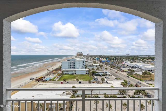 view of urban area featuring expansive coastline