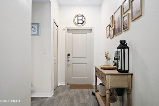 2518 Hoptree Ln, Edgewater, FL 32141 - doorway to outside featuring baseboards and wood finished floors