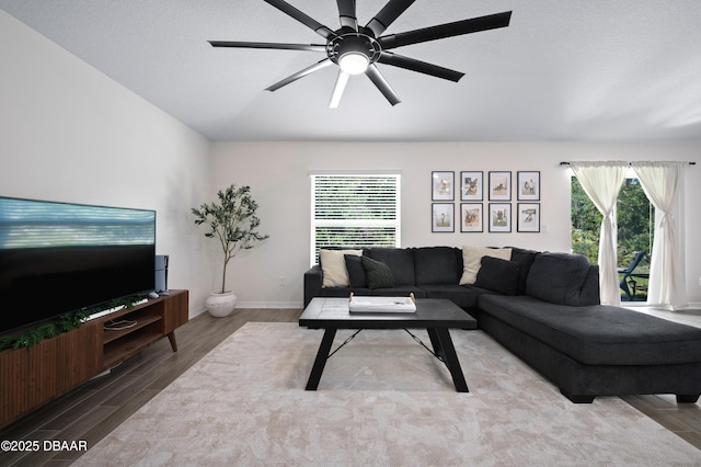 2518 Hoptree Ln, Edgewater, FL 32141 - living room with baseboards, wood finished floors, and ceiling fan