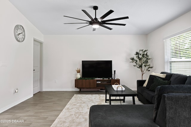 2518 Hoptree Ln, Edgewater, FL 32141 - living room with baseboards, vaulted ceiling, wood finished floors, and ceiling fan