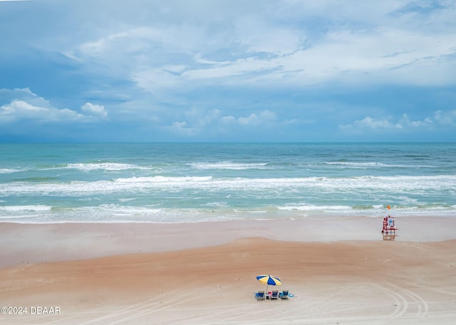 property view of water featuring a view of the beach