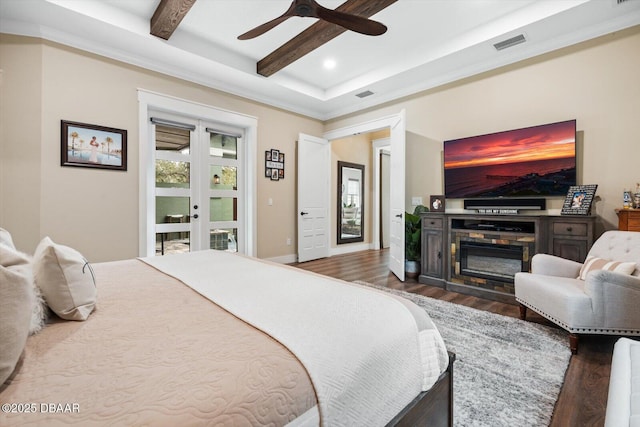 4 Oakview Ct, Palm Coast, FL 32137 - bedroom featuring french doors, wood finished floors, recessed lighting, a ceiling fan, and baseboards