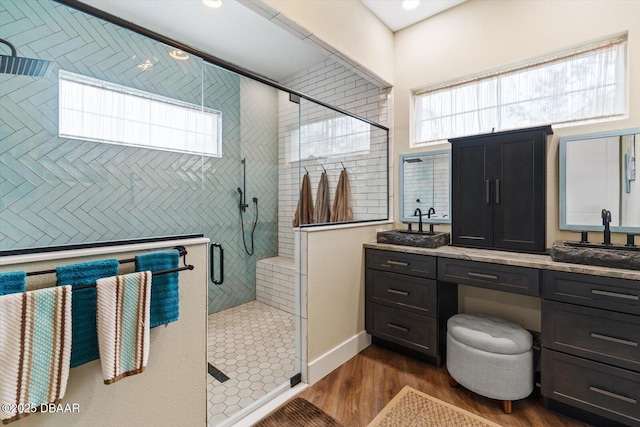 4 Oakview Ct, Palm Coast, FL 32137 - full bath with vanity, a stall shower, and wood finished floors