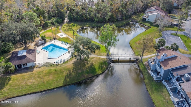 aerial view featuring a water view