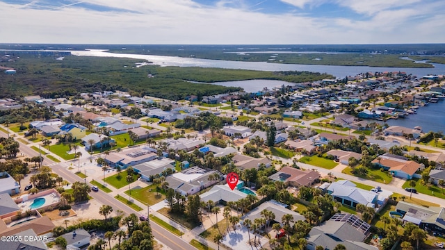 bird's eye view featuring a water view