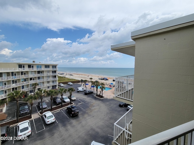 view of water feature with a beach view