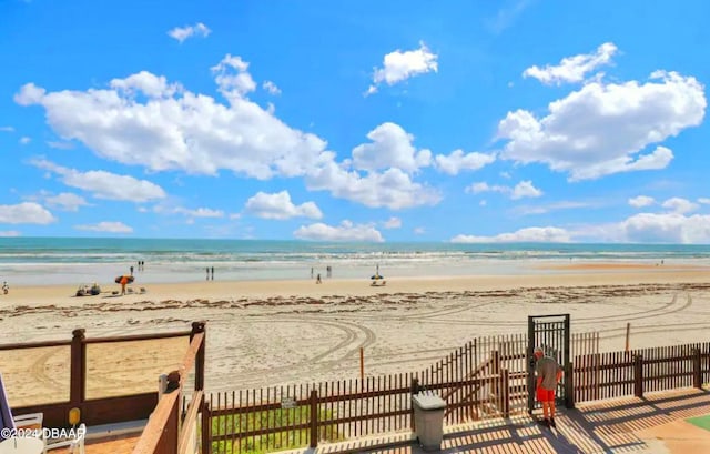 view of water feature with a beach view