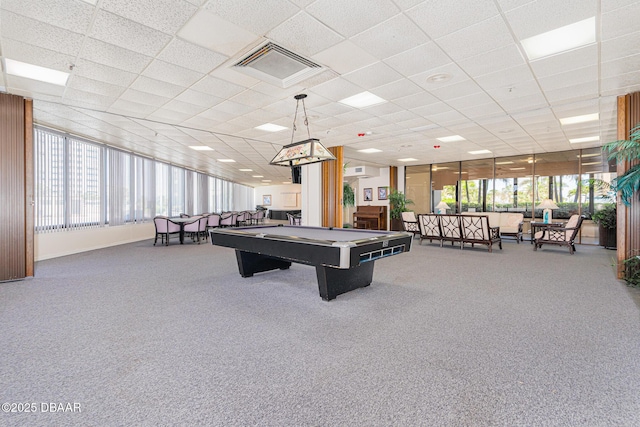 1 Oceans W Blvd Unit 7B5, Daytona Beach, FL 32118 - recreation room with a paneled ceiling, carpet floors, visible vents, and billiards