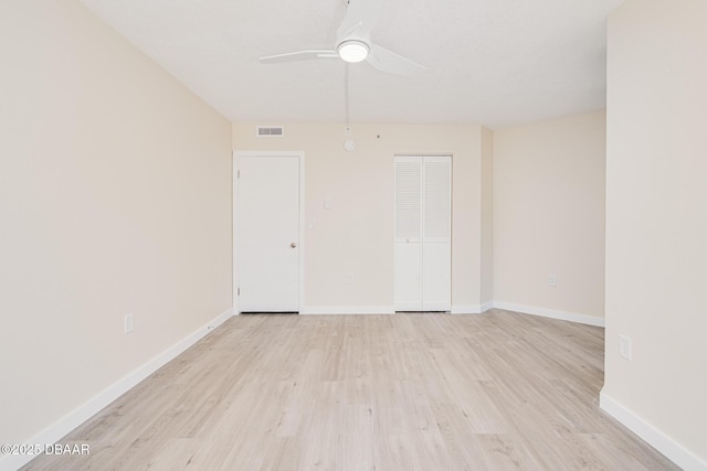 1 Oceans W Blvd Unit 7B5, Daytona Beach, FL 32118 - unfurnished room with visible vents, light wood-style flooring, baseboards, and ceiling fan