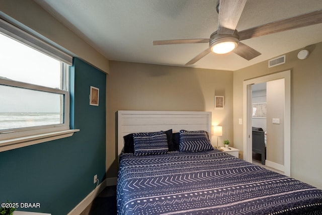 bedroom featuring ceiling fan