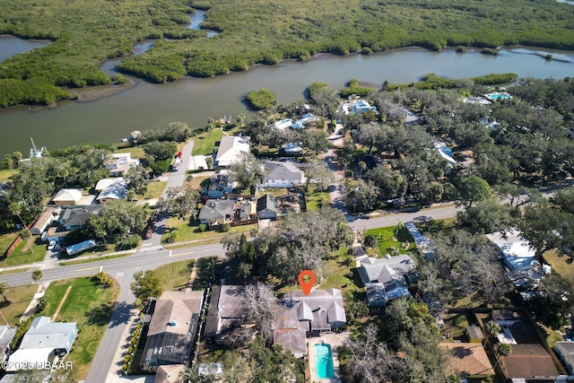 bird's eye view featuring a water view