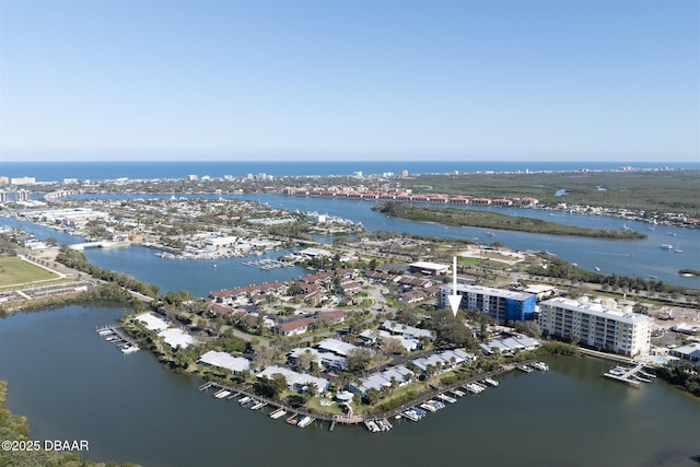 43 Jacaranda Cay Ct Unit 430, New Smyrna Beach, FL 32169 - bird's eye view featuring a water view and a city view