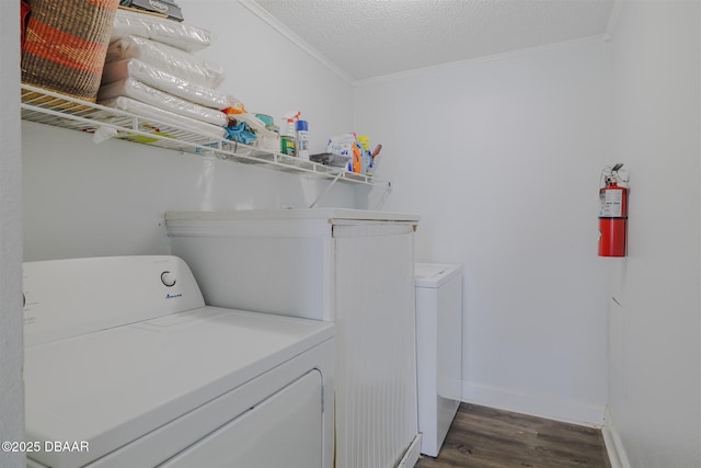 43 Jacaranda Cay Ct Unit 430, New Smyrna Beach, FL 32169 - laundry area featuring washer and dryer, laundry area, crown molding, and a textured ceiling