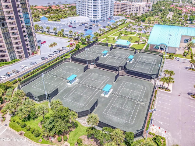 birds eye view of property with a view of city