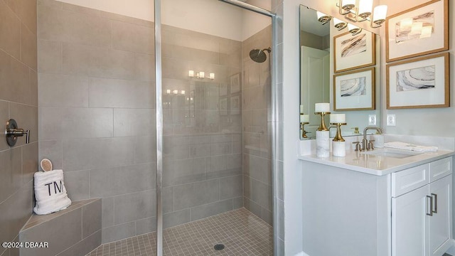 bathroom with vanity and an enclosed shower