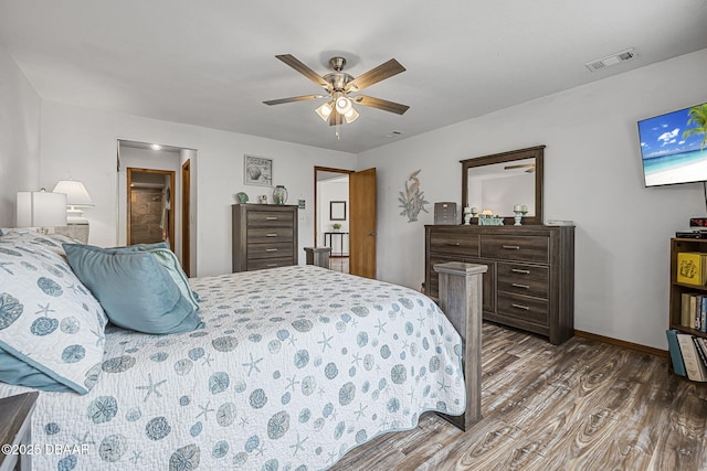 108 Shoal Creek Cir, Daytona Beach, FL 32114 - bedroom featuring wood finished floors, ceiling fan, visible vents, and baseboards