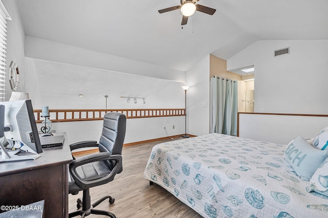 108 Shoal Creek Cir, Daytona Beach, FL 32114 - bedroom featuring wood finished floors, visible vents, and vaulted ceiling