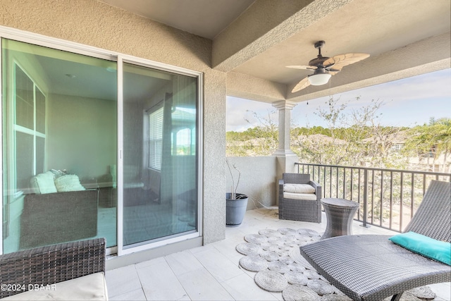 balcony with ceiling fan