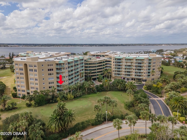 aerial view with a water view