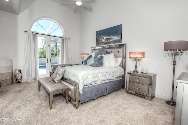 2540 Taxiway Echo, Port Orange, FL 32128 - carpeted bedroom with french doors, access to exterior, a towering ceiling, and ceiling fan