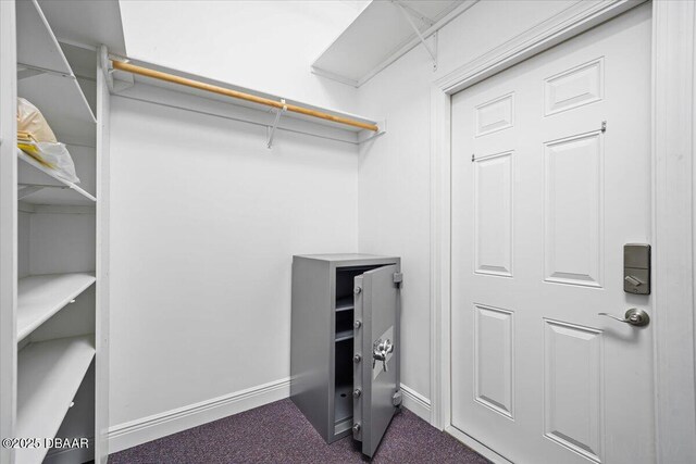 spacious closet with dark carpet