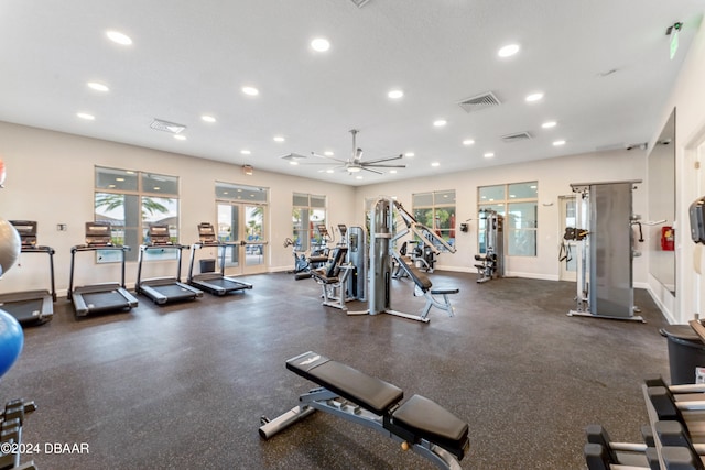 workout area featuring french doors