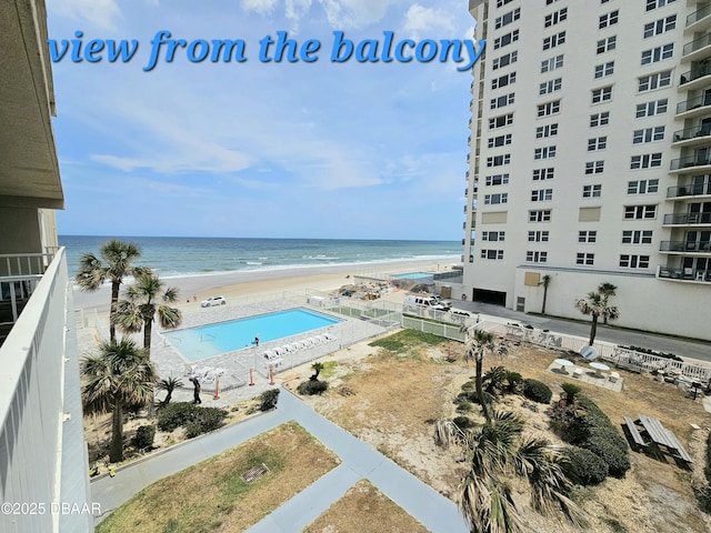 exterior space featuring a beach view