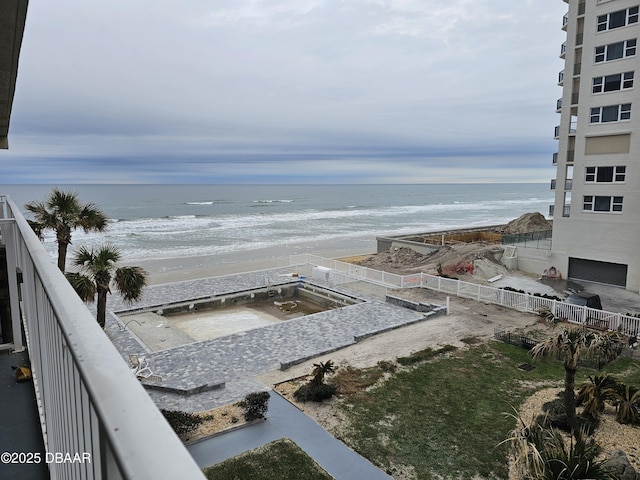 view of water feature with a view of the beach