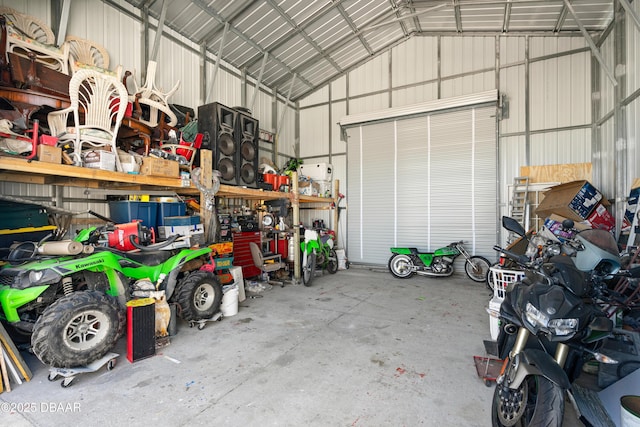 garage with metal wall