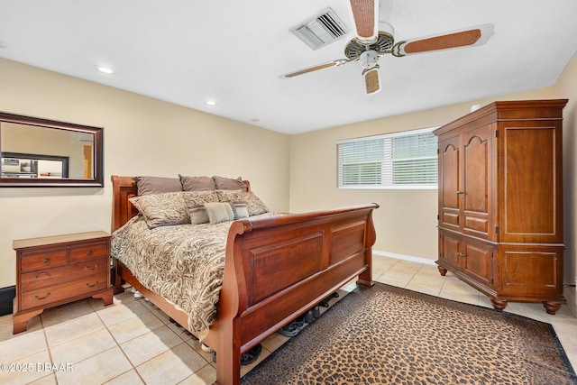 49 Bosarvey Cir, Ormond Beach, FL 32176 - bedroom featuring light tile patterned flooring, ceiling fan, and recessed lighting