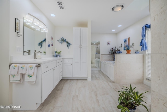 bathroom featuring hardwood / wood-style flooring and vanity