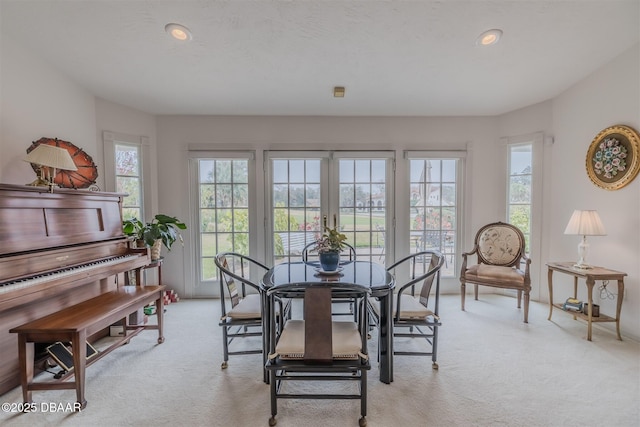 carpeted dining space with a healthy amount of sunlight