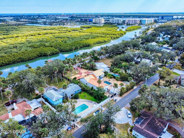 aerial view with a water view