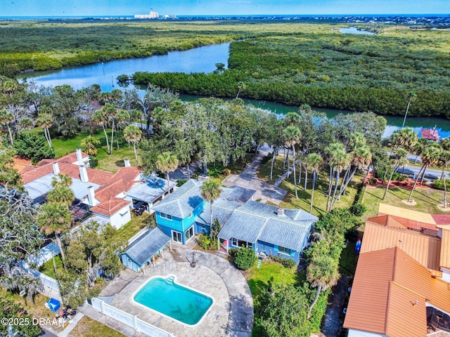 aerial view with a water view