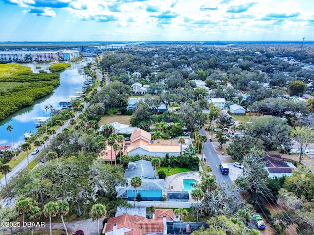 bird's eye view featuring a water view