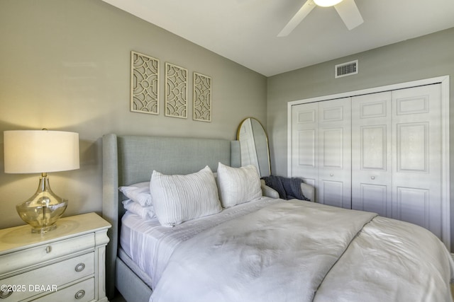 bedroom with a closet and ceiling fan