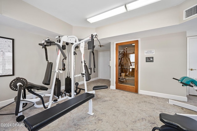 workout area featuring carpet