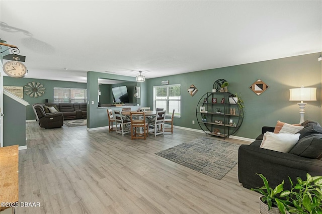 living room with light hardwood / wood-style flooring