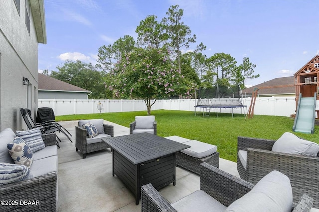 view of patio / terrace featuring outdoor lounge area and a trampoline