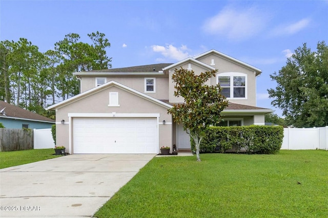 view of front facade with a front yard and a garage