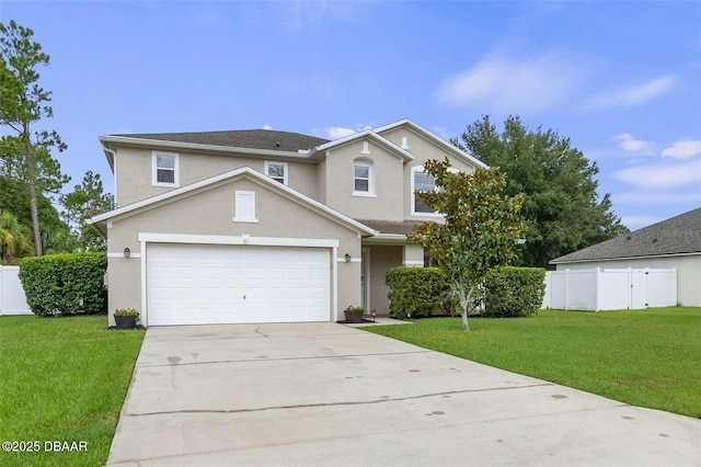 front facade featuring a garage and a front yard