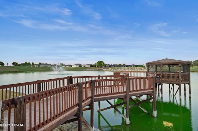 dock area featuring a water view and a gazebo