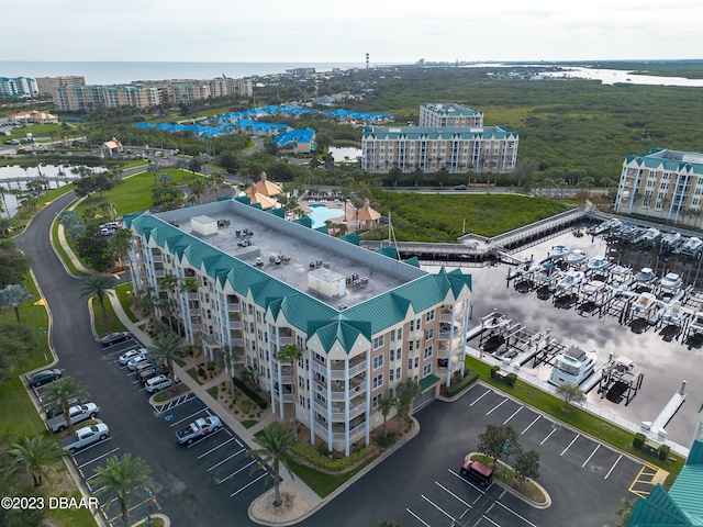 aerial view with a water view